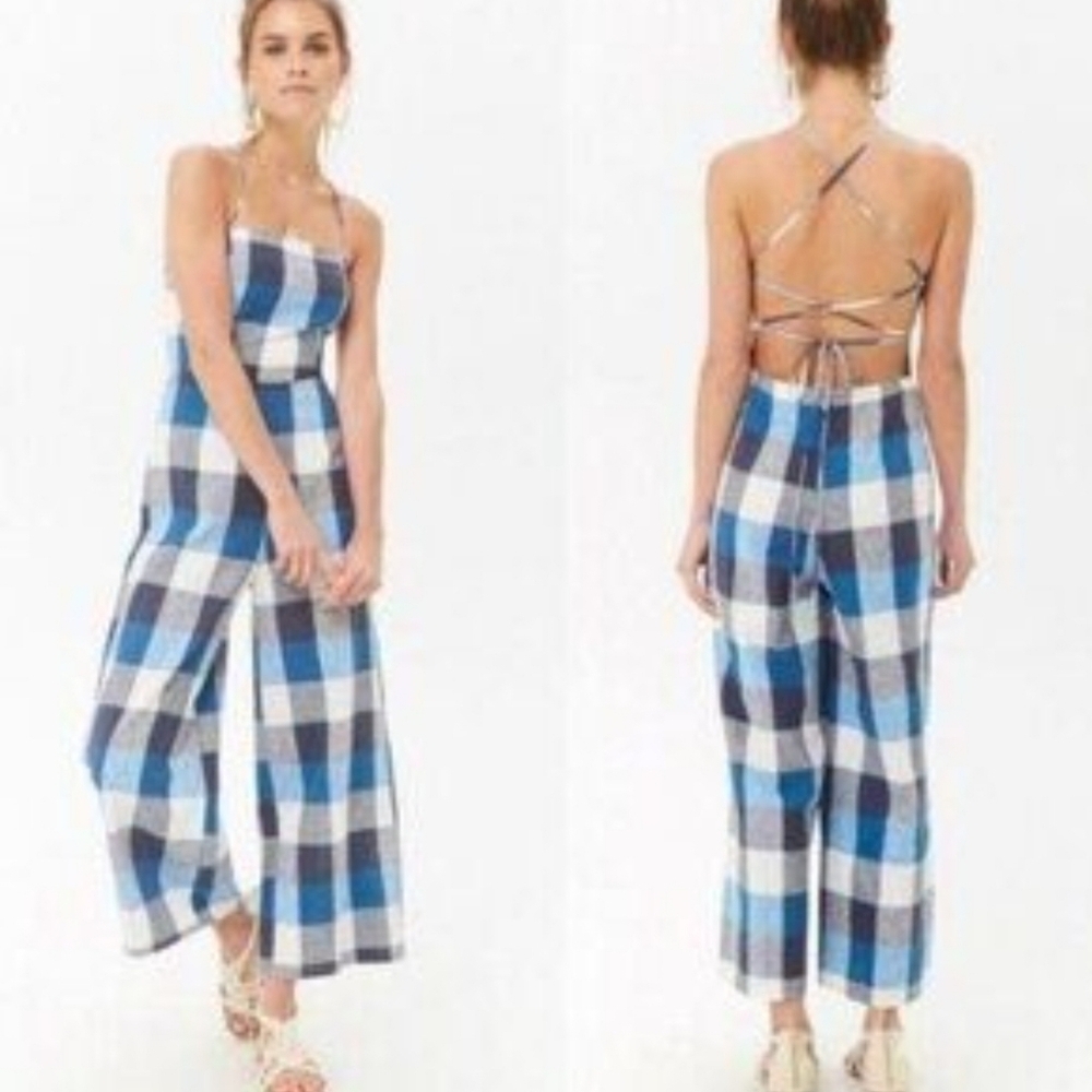 Forever 21 Large Print Plaid Summer Jumper with Sexy Criss Cross Straps - Picture 6 of 6